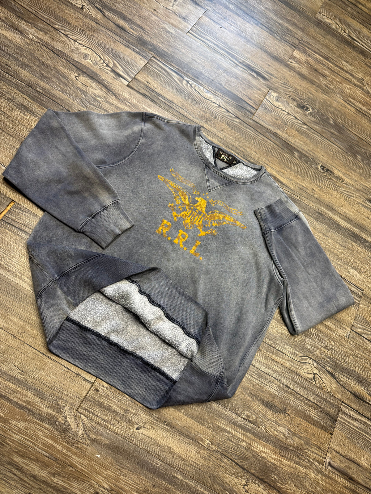DOUBLE RL SUNFADED RIBKNIT NAVAL CREWNECK (XXL)