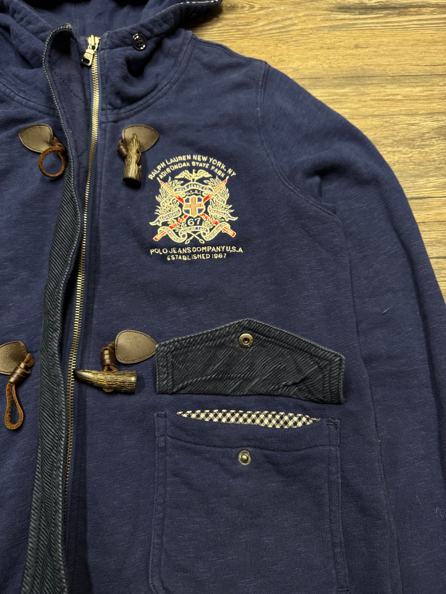 POLO JEANS COMPANY TOGGLE UTILITY ZIP UP HOODIE (L)