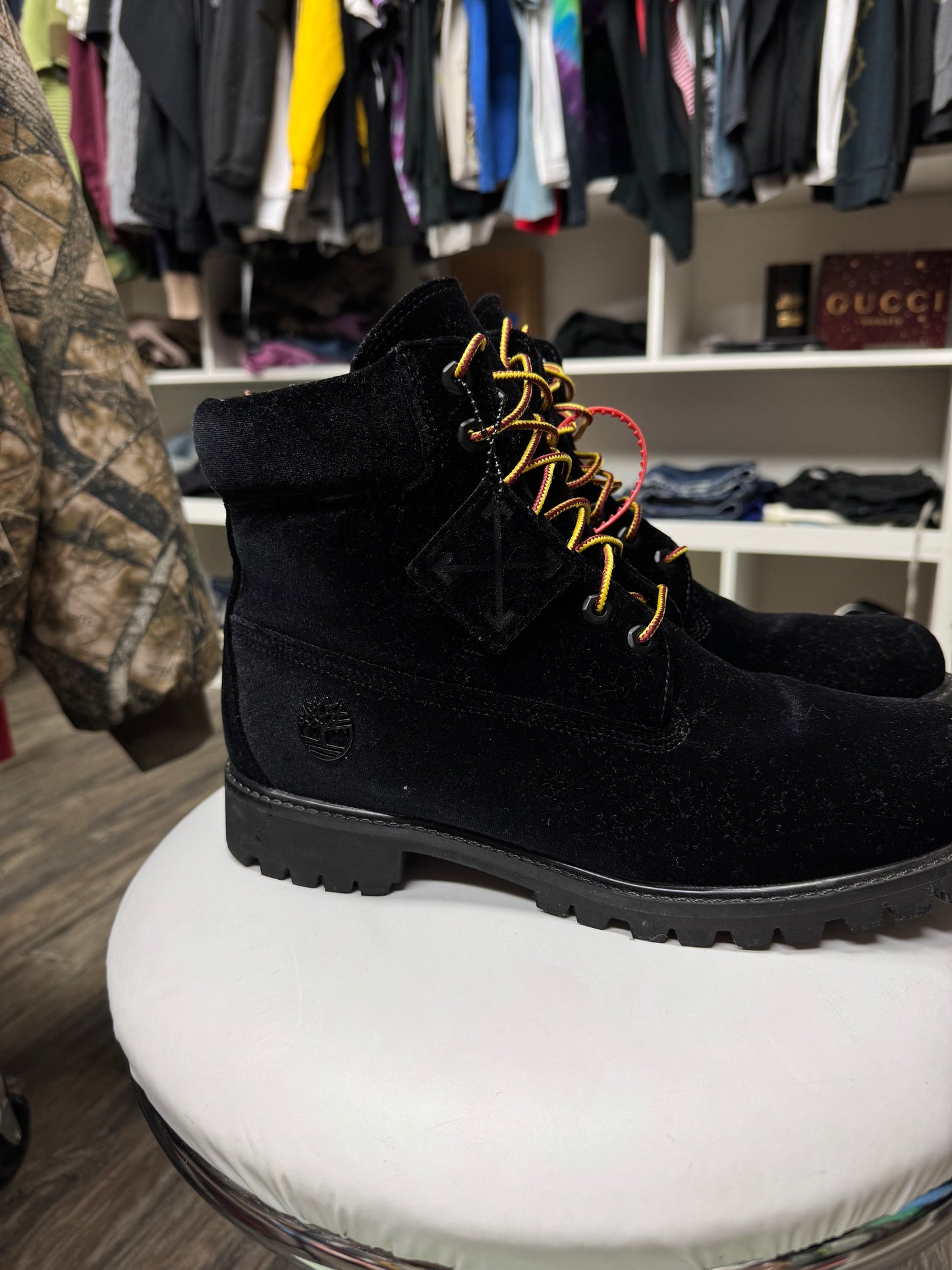 OFF WHITE PONY HAIR TIMBERLANDS (10.5)