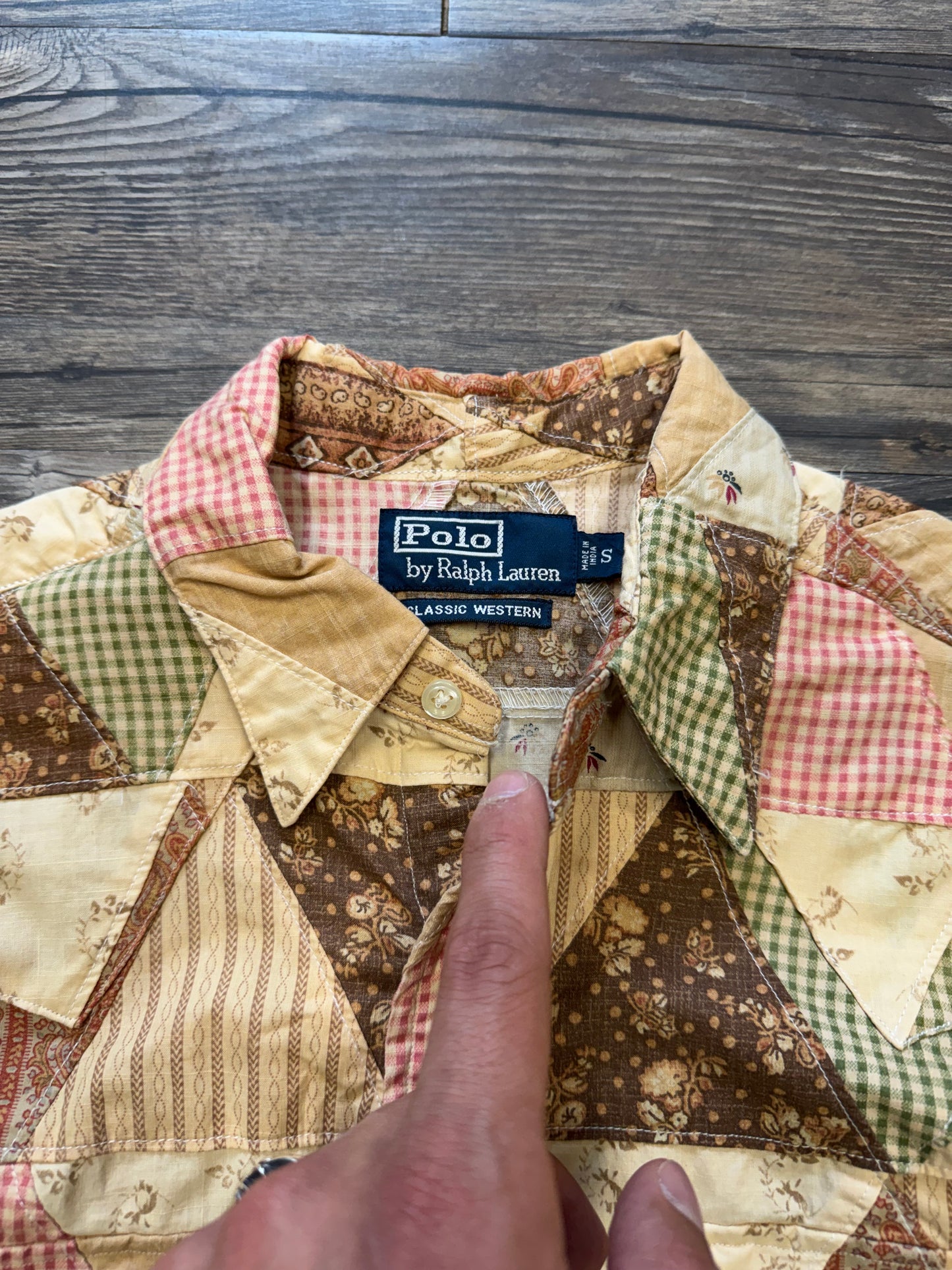 POLO RALPH LAUREN COUNTRY SPORTSMAN QUILT PATCHWORK WESTERN BUTTON UP (S)
