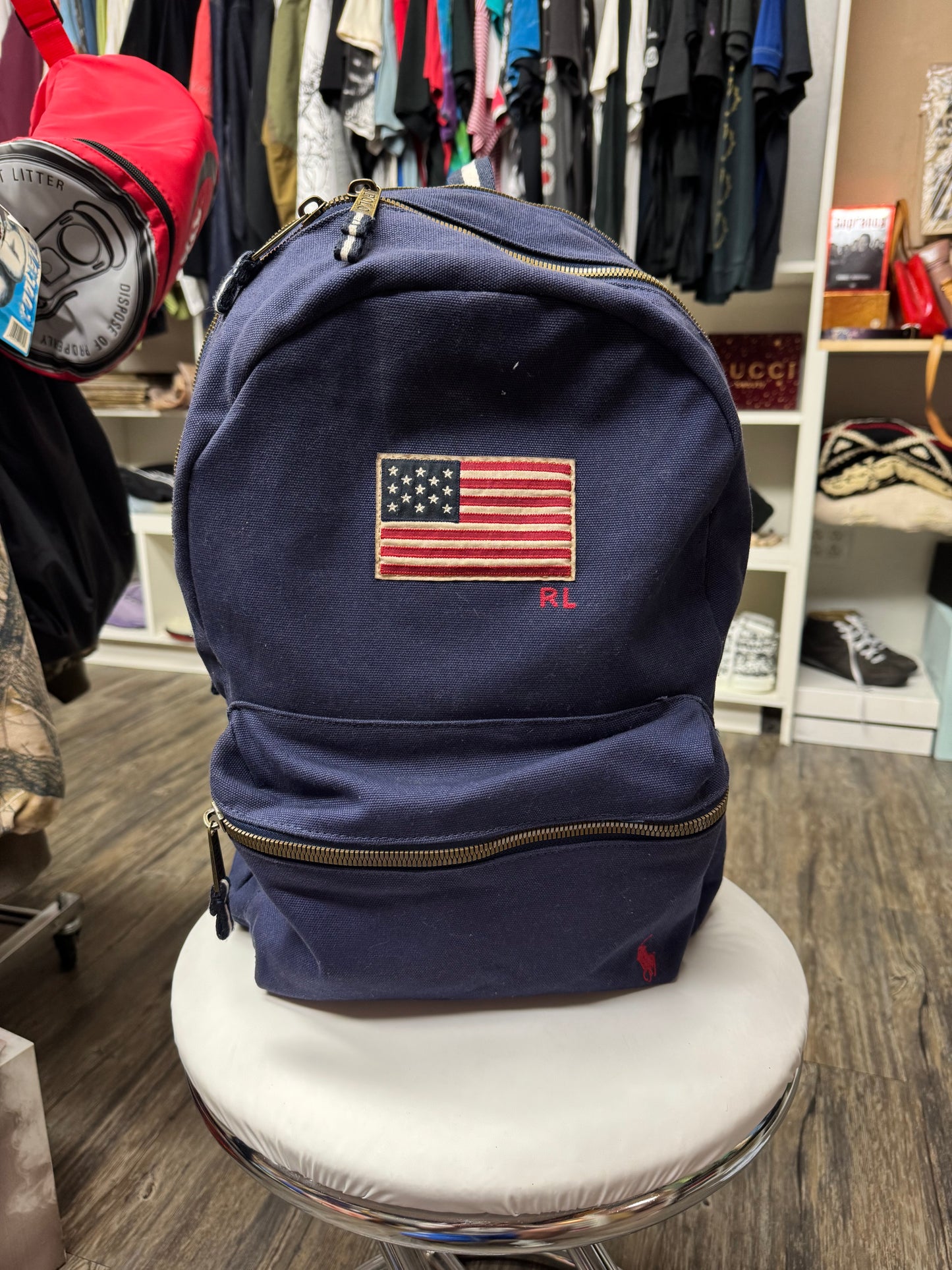 POLO RALPH LAUREN AMERICAN FLAG EMBROIDERED BACKPACK (OS)