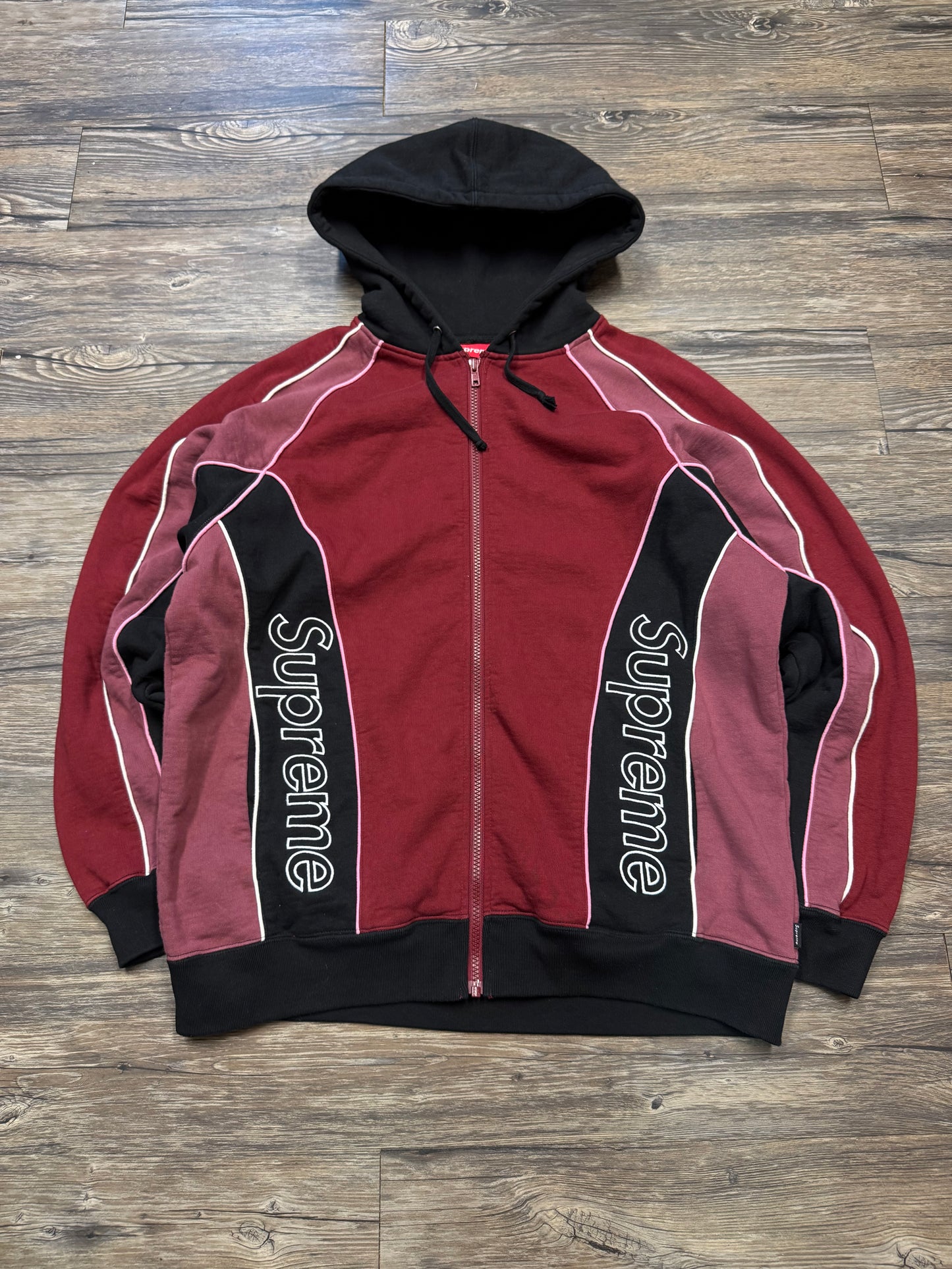 SUPREME TRACK PANELED ZIP UP HOODED SWEATSHIRT (M)