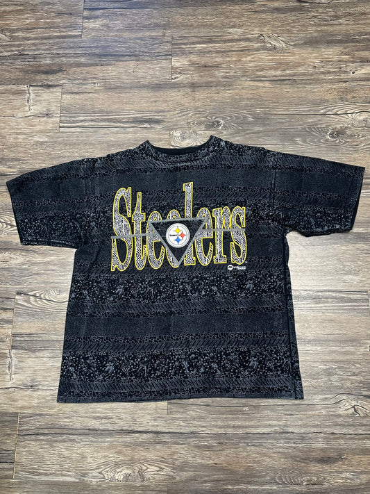 90’s STEELERS ALL OVER GRAPHIC T-SHIRT (XL)