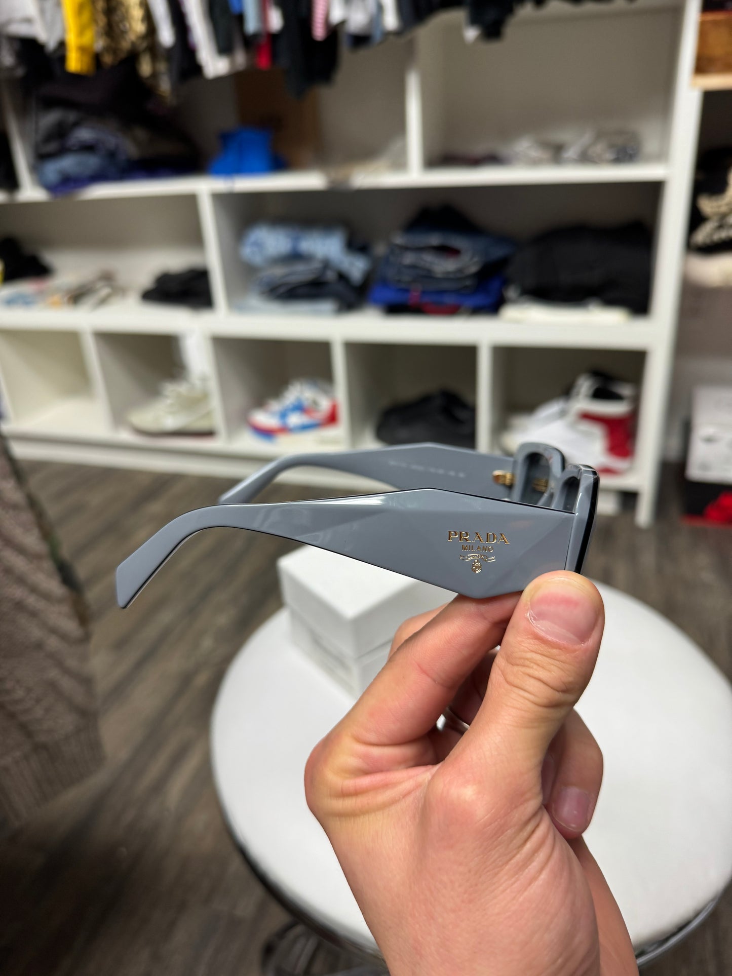 SLATE PRADA RECTANGULAR SUNGLASSES (OS)