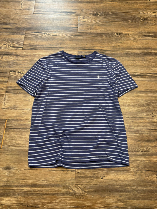 POLO RALPH LAUREN NAVY BLUE STRIPED CREW NECK T-SHIRT (L)