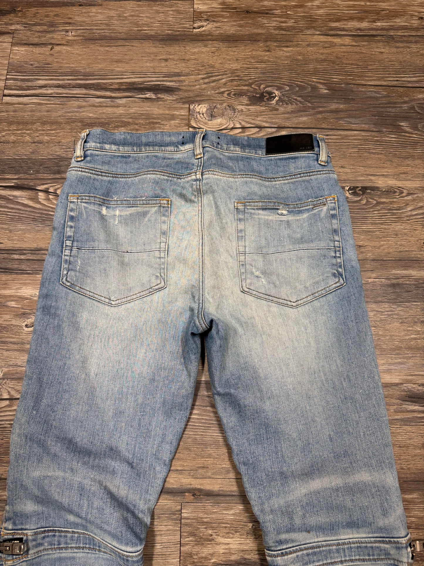 AMIRI MX2 INDIGO/ORANGE FLANNEL ZIPPER SKINNY JEANS (32)