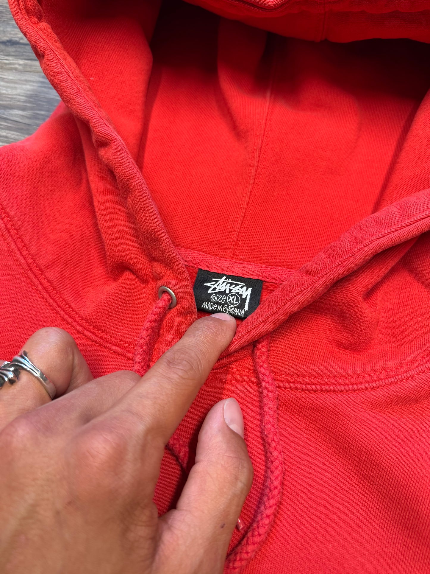 STUSSY VTG ACID EYE BRIGHT RED HOODIE (XL)