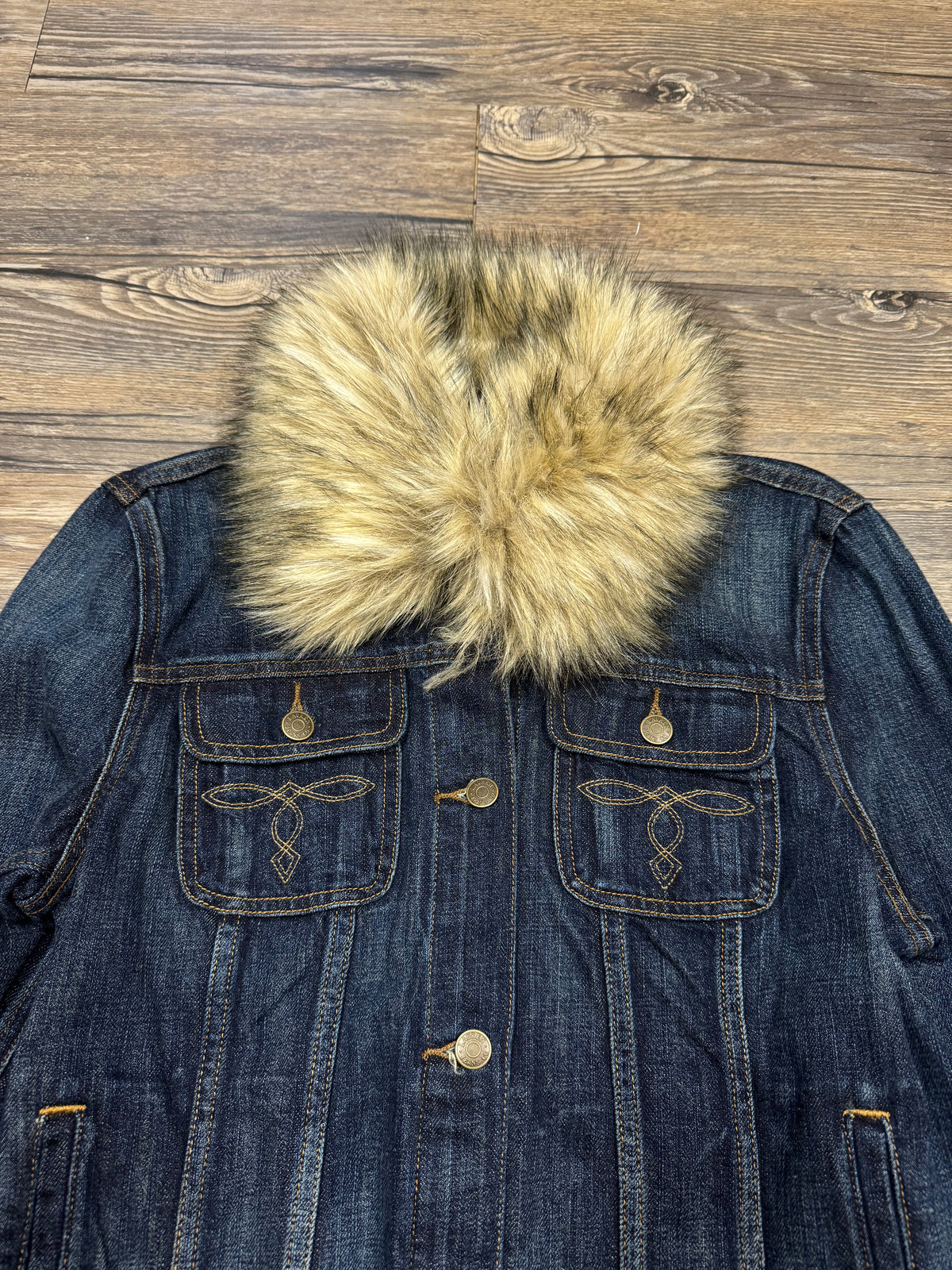 LAUREN RALPH LAUREN WMNS DARKWASH FAUX FUR DENIM JACKET (L)