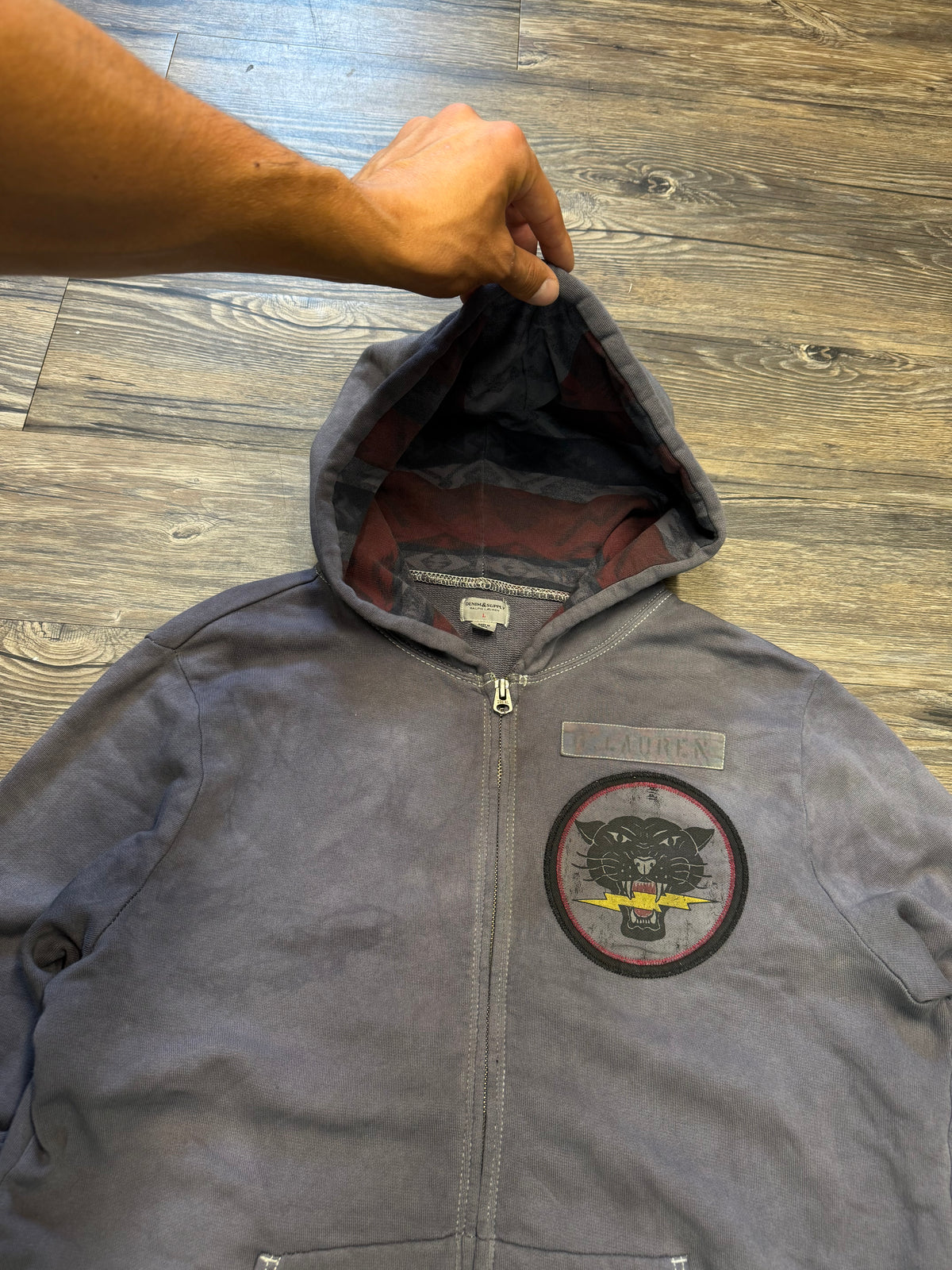 RALPH LAUREN DENIM & SUPPLY FADED PURPLE PANTHER ZIP UP (L)