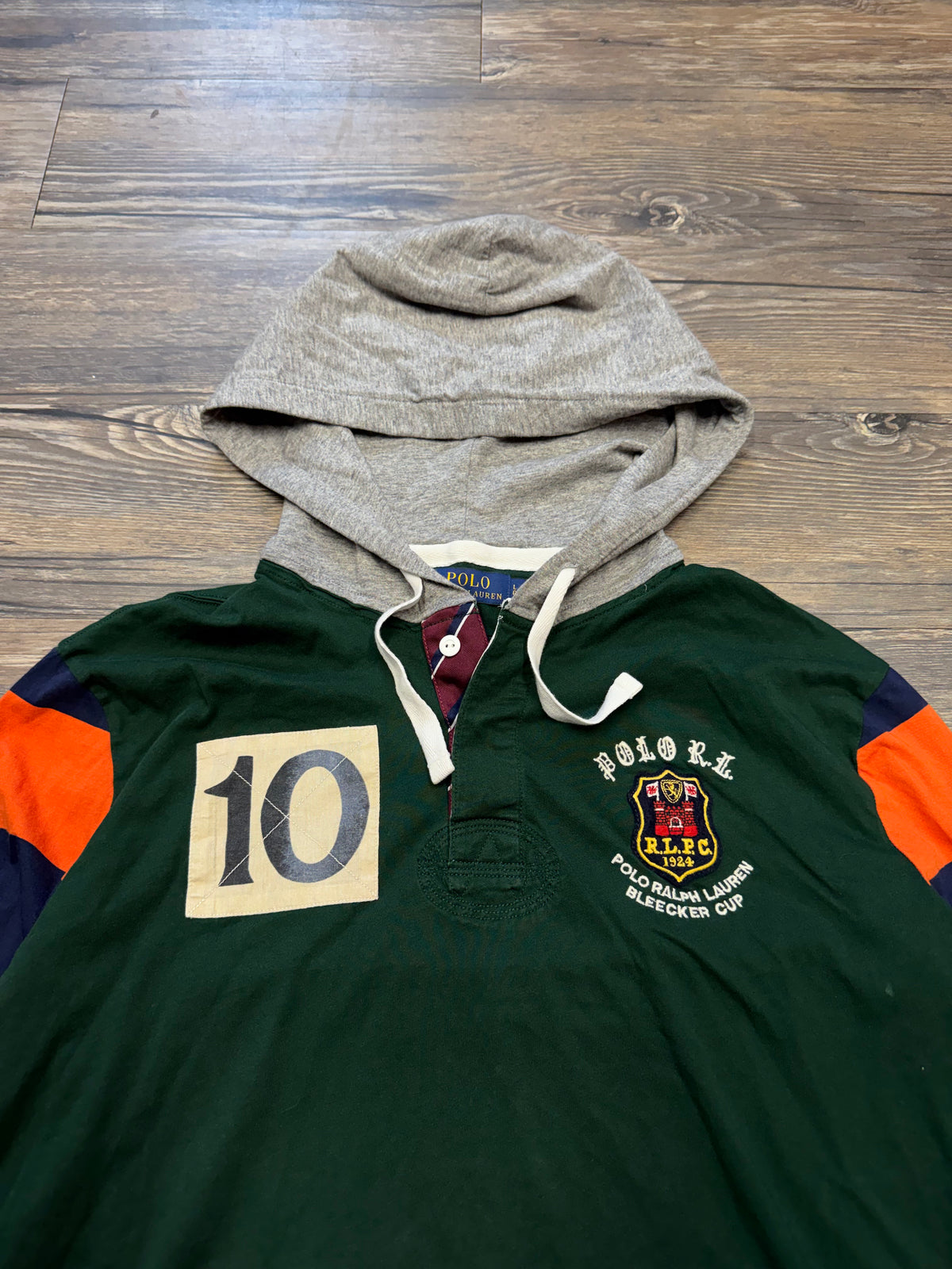 POLO RALPH LAUREN BLEECKER CUP LIGHTWEIGHT RUGBY STRIPED HOODIE (L)