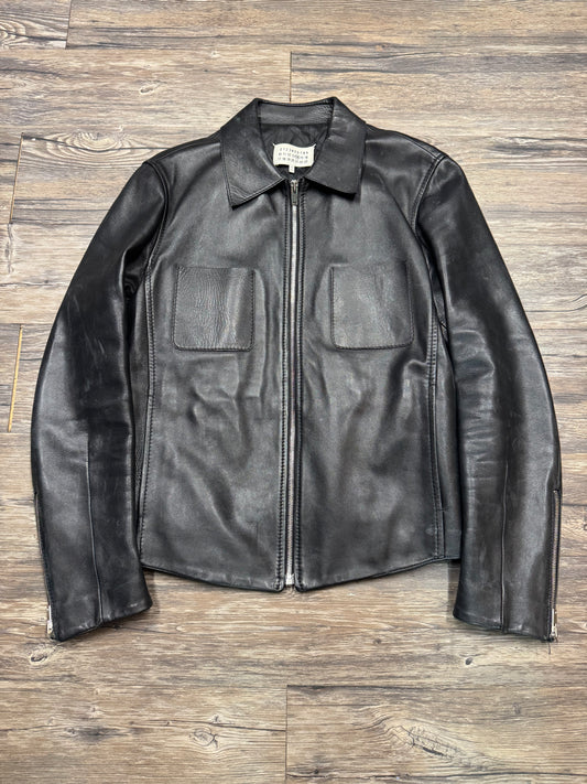 MAISON MARGIELA CALFSKIN LEATHER ZIPUP JACKET (M)