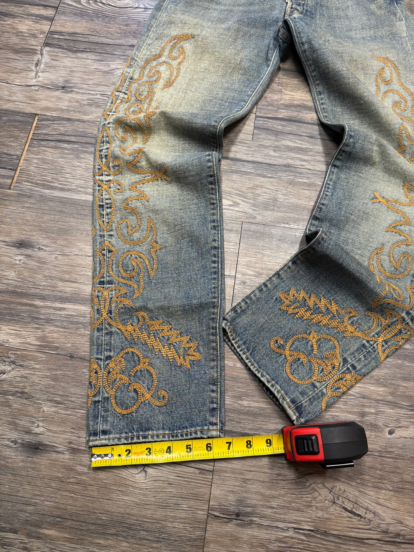 DENIM TEARS X LEVIS 501 WESTERN STITCH INDIGO WASH JEANS (29)