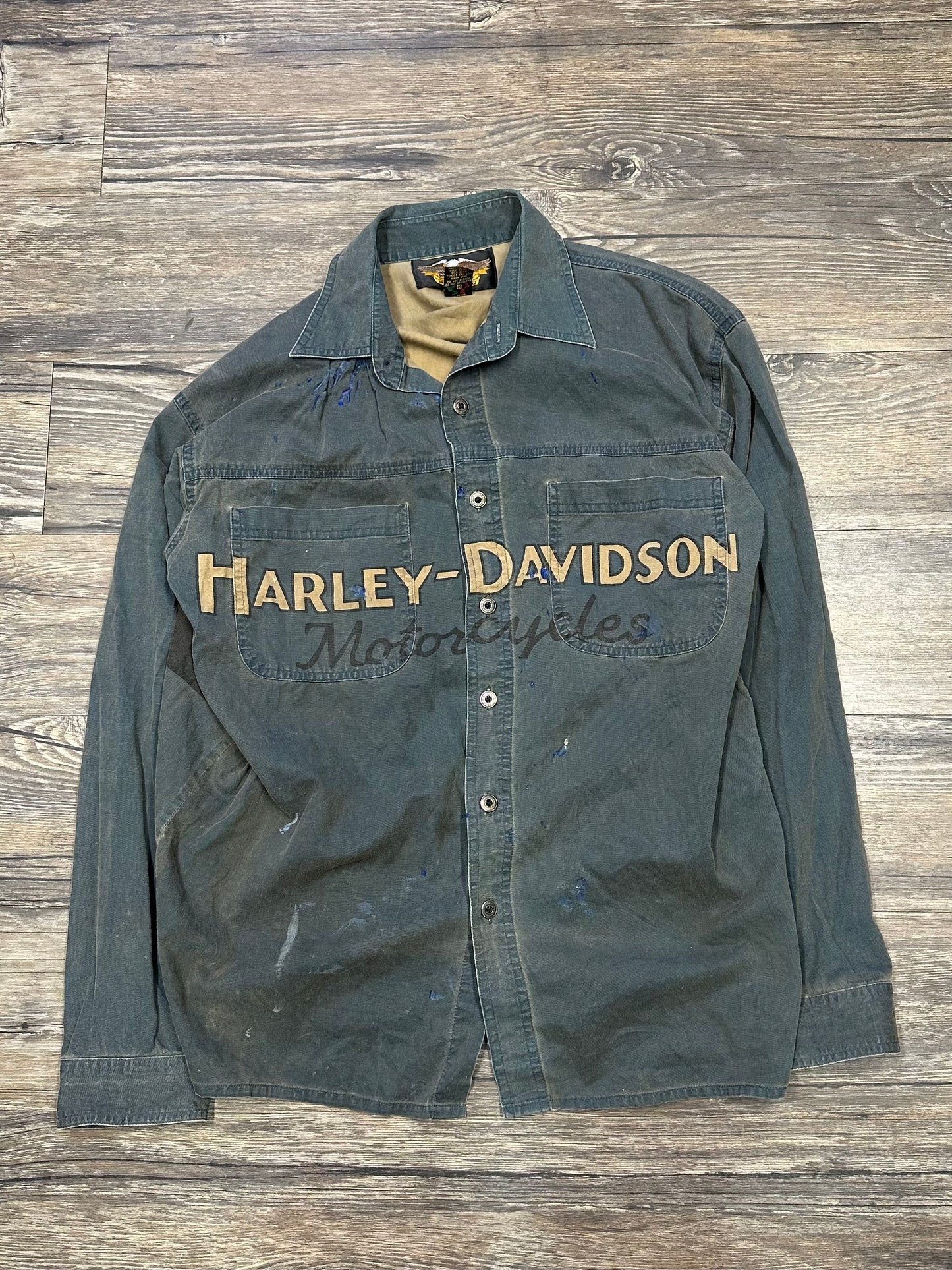 HARLEY DAVIDSON PAINT SPLATTER BUTTON UP SHIRT (LARGE)