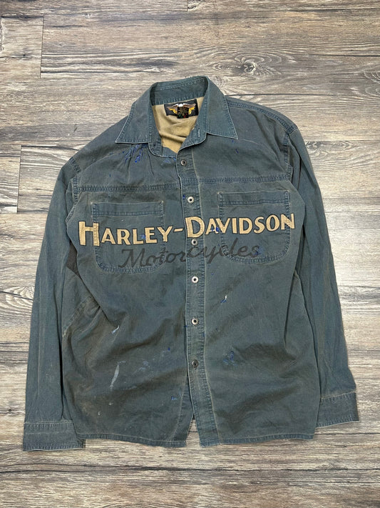 HARLEY DAVIDSON PAINT SPLATTER BUTTON UP SHIRT (LARGE)