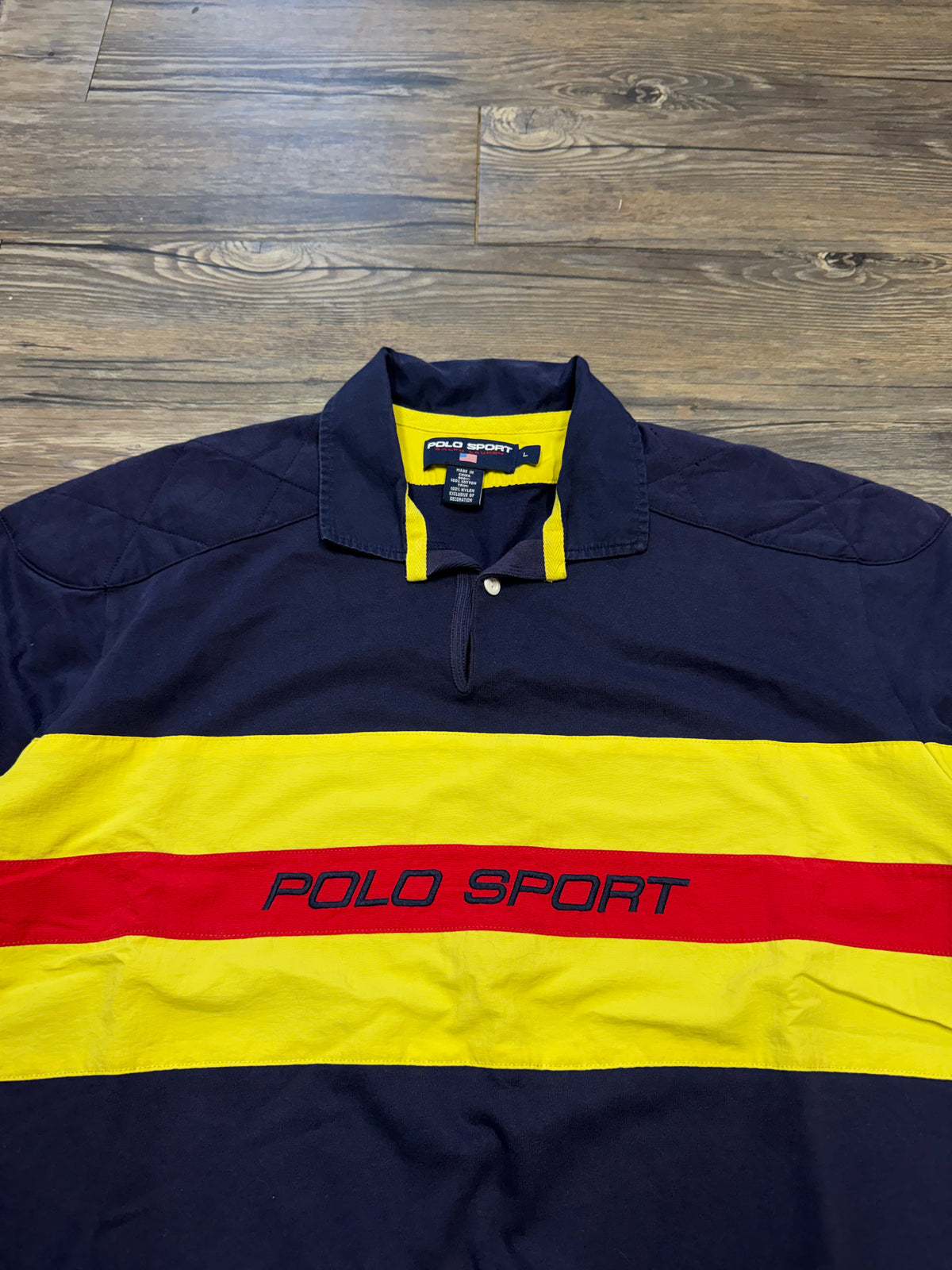 POLO RALPH LAUREN SPORT STRIPED NYLON HYBRID POLO SHIRT (L)