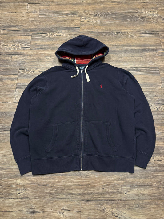 POLO RALPH LAUREN PLAID LINED CLASSIC ZIP UP HOODIE (XL)