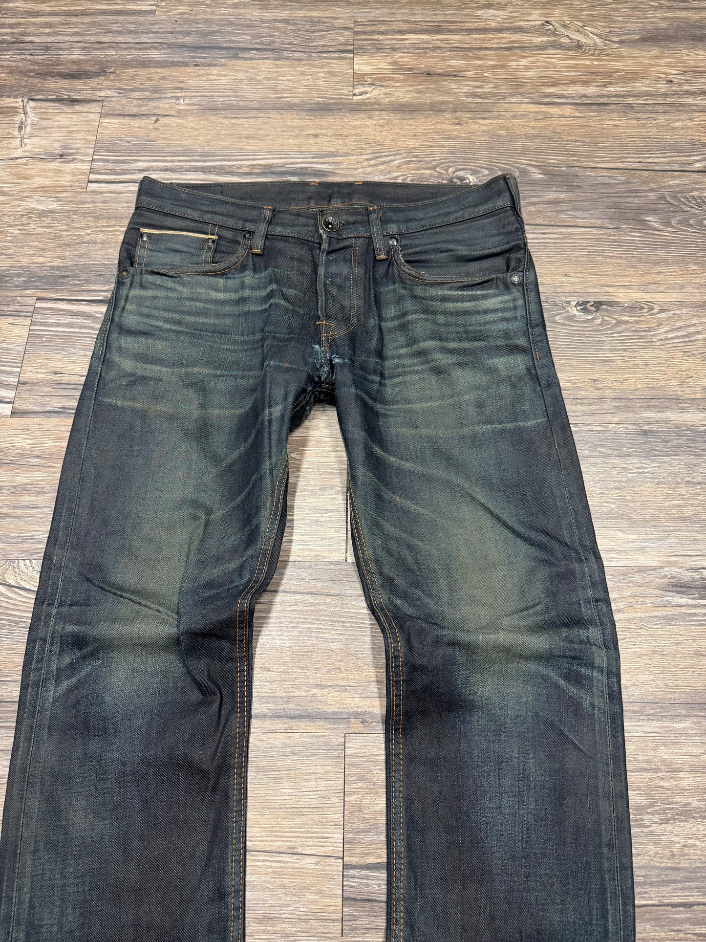 EDWINS INDIGO WASHED SELVEDGE REPAIRED JEANS (31x33)