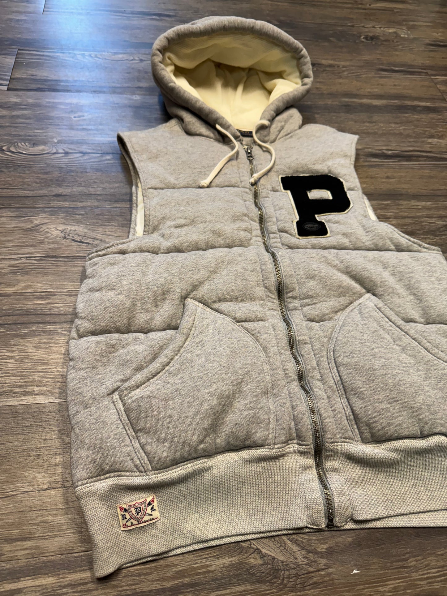 POLO RALPH LAUREN VARSITY BIG P LINED WAFFLE BUBBLE VEST (L)