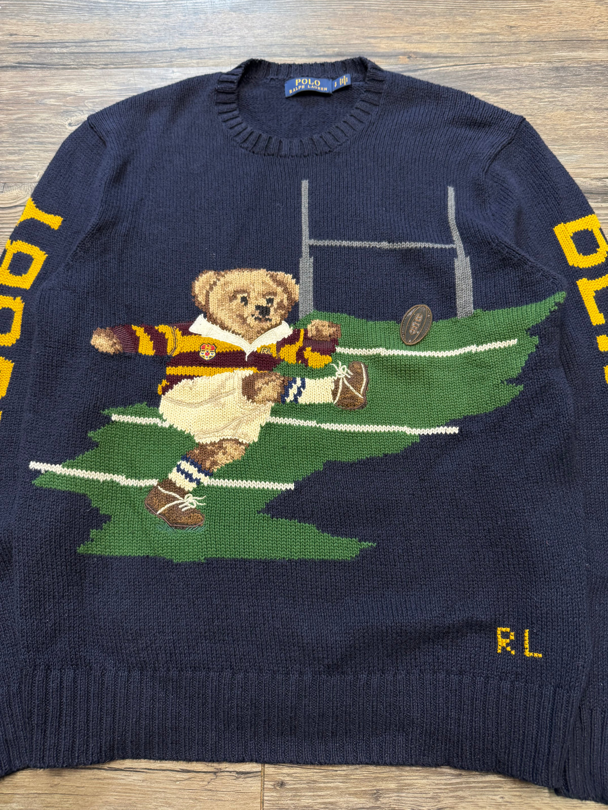 POLO RALPH LAUREN RUGBY BEAR KNIT SWEATER (S)