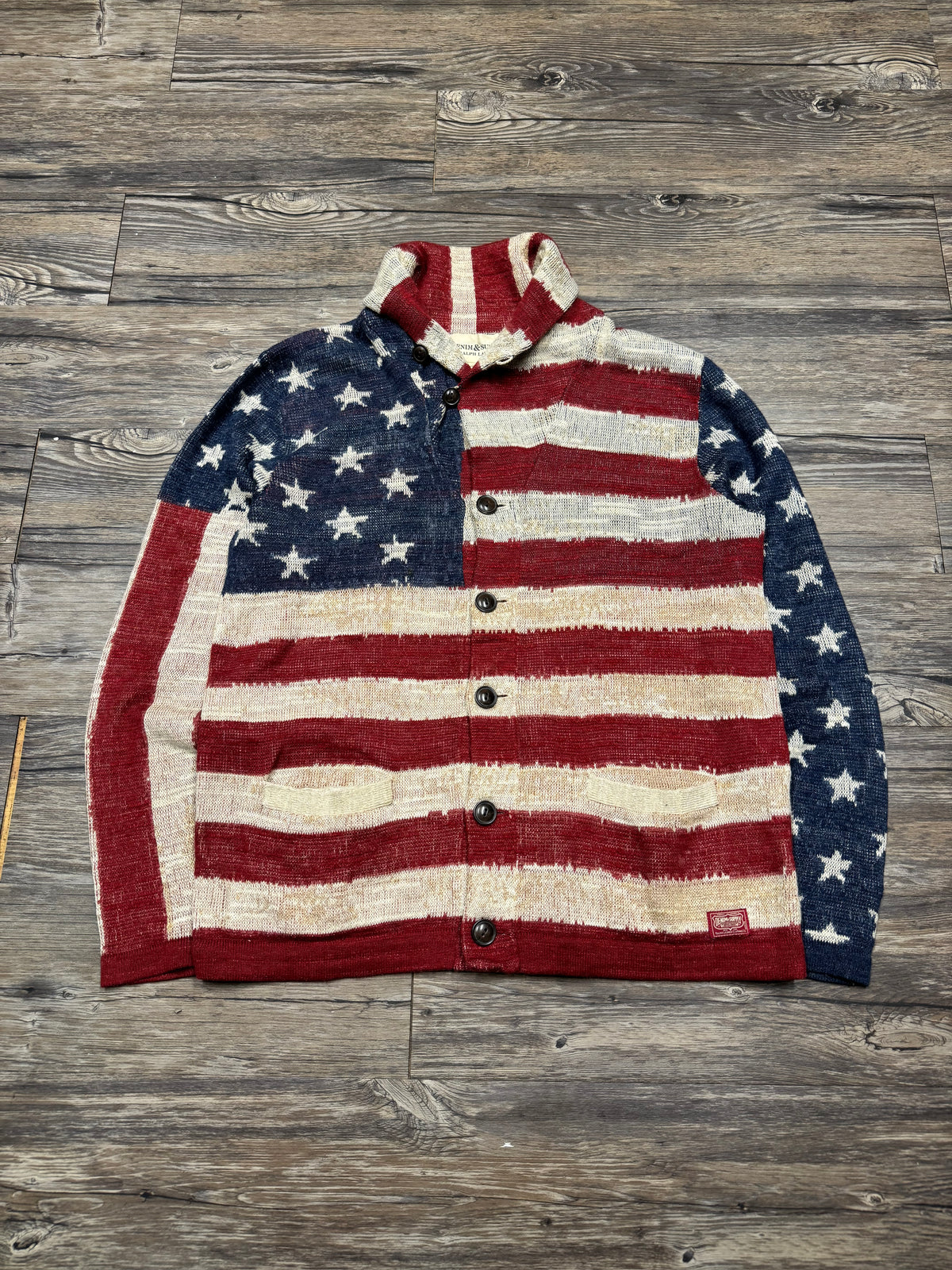 POLO RALPH LAUREN DENIM & SUPPLY AMERICAN FLAG BUTTON UP SHAWL (L)