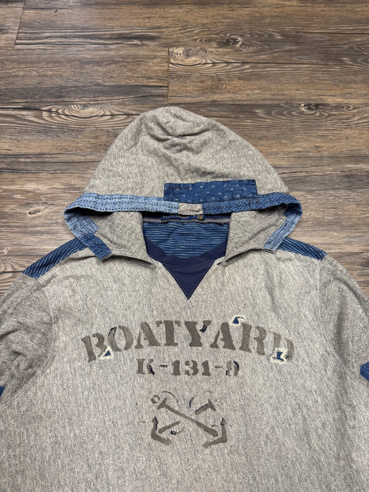 POLO RALPH LAUREN BOATYARD PATCHWORK STENCIL AFTERHOOD SWEATSHIRT (L)