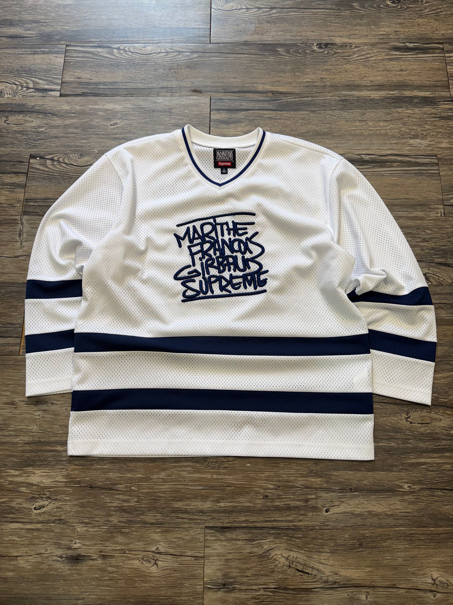 SUPREME X MARITHE FRANCIOS GIRBAUD STRIPED HOCKEY JERSEY (S)