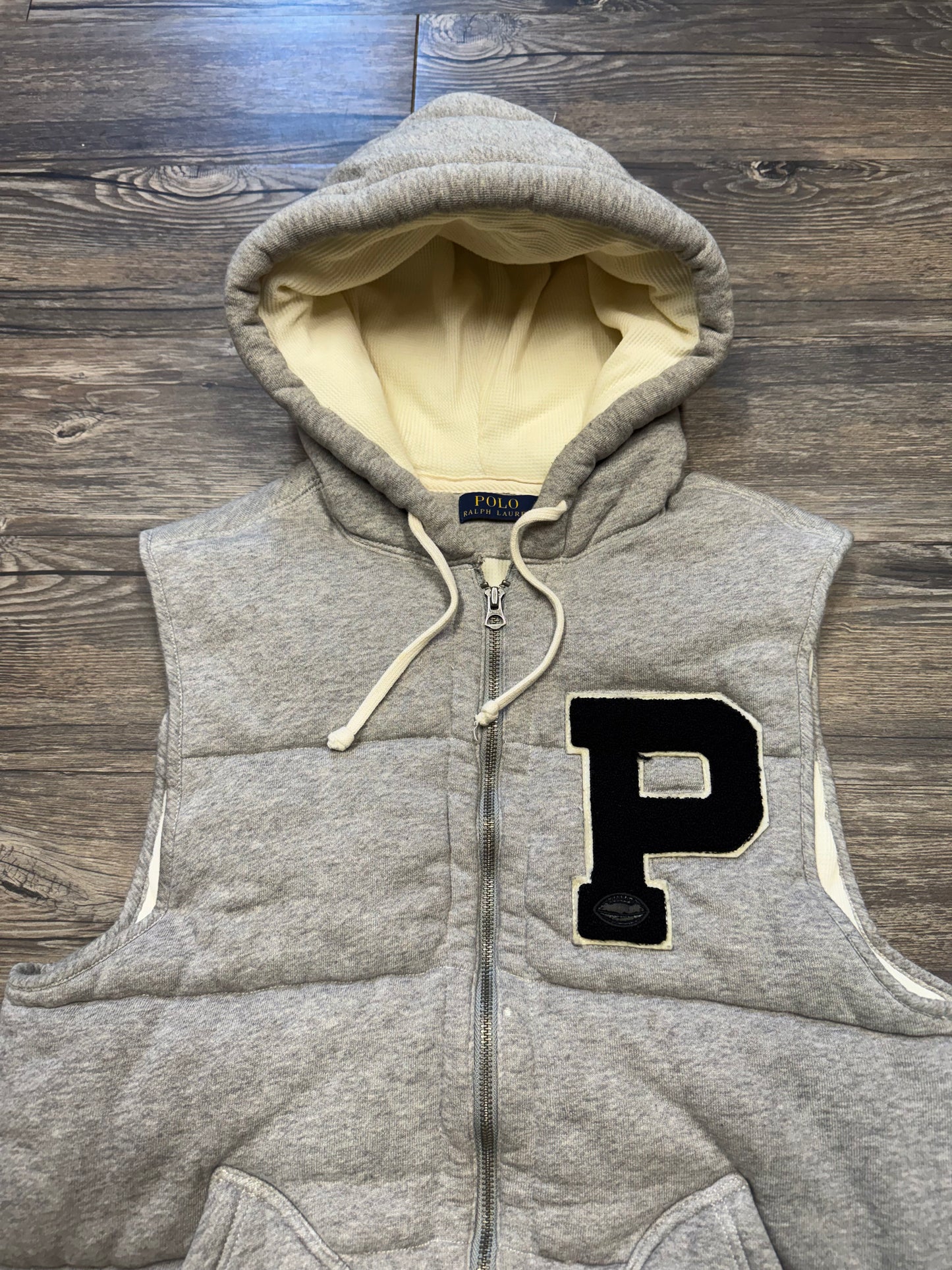 POLO RALPH LAUREN VARSITY BIG P LINED WAFFLE BUBBLE VEST (L)