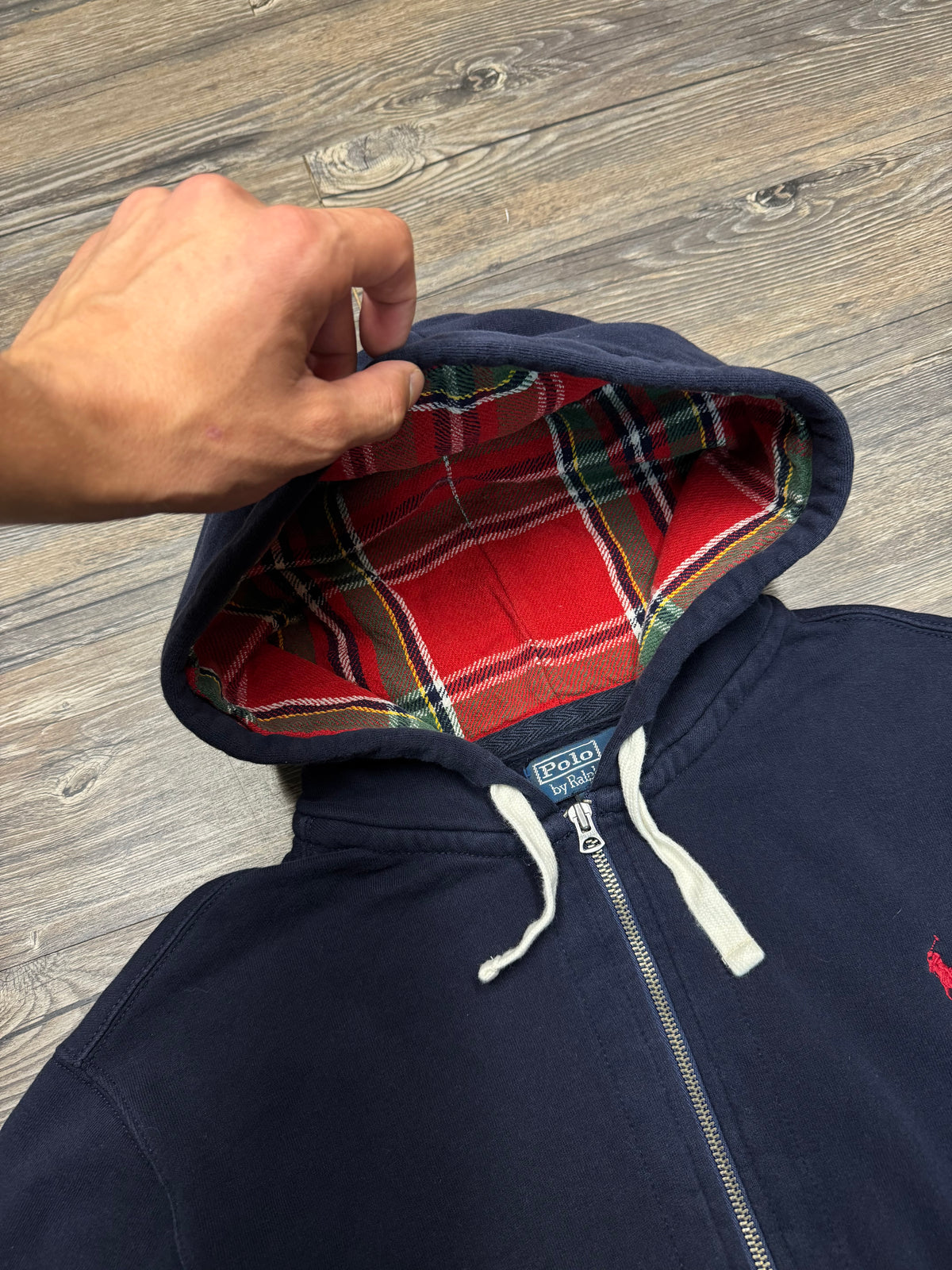 POLO RALPH LAUREN PLAID LINED CLASSIC ZIP UP HOODIE (XL)