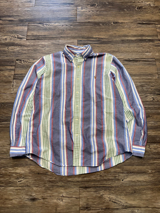 POLO RALPH LAUREN MULTI-COLORED STRIPED BUTTON UP SHIRT (L)
