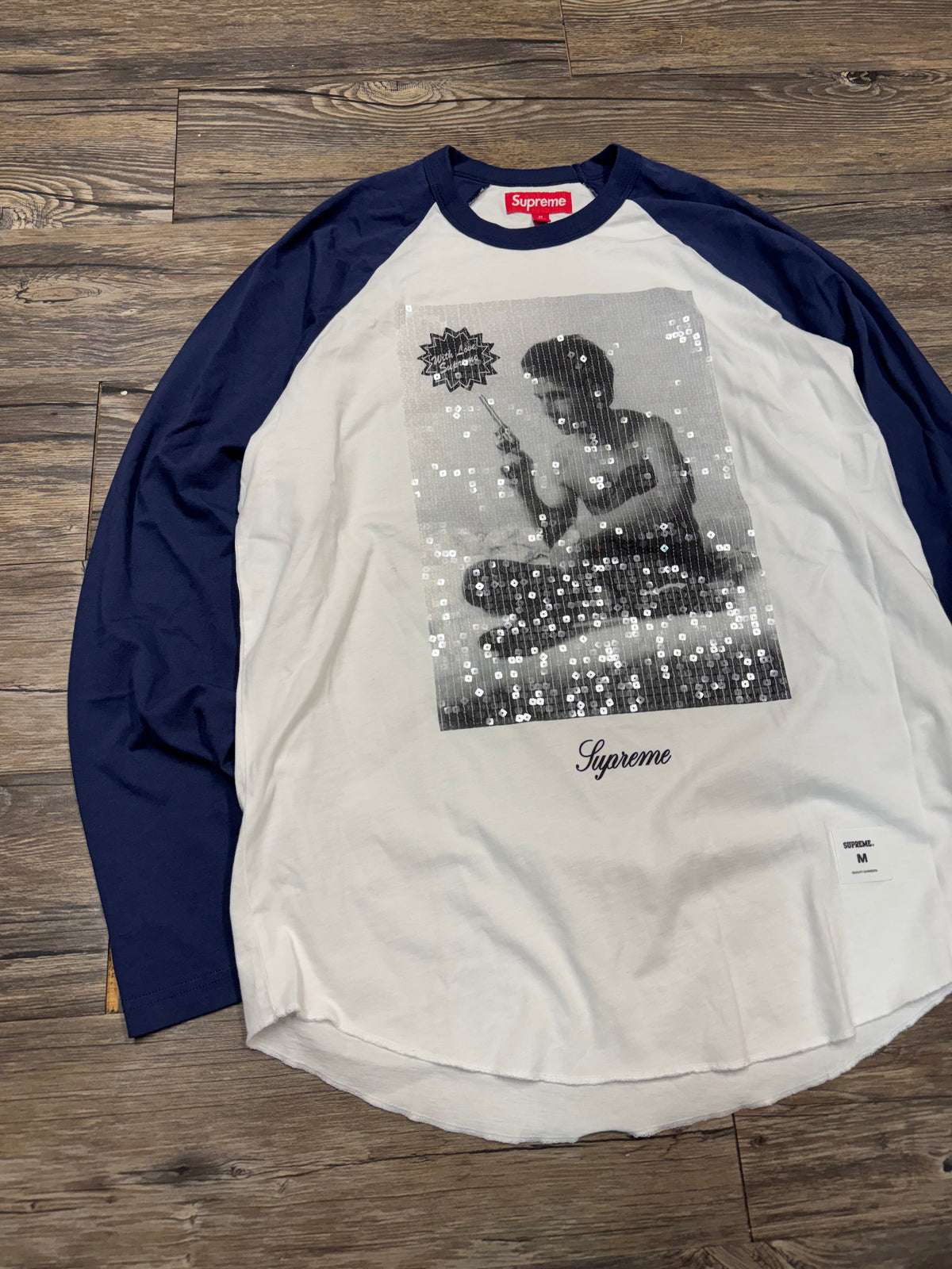 SUPREME X LARRY CLARK GLITTER CUPID BASEBALL T-SHIRT (M)