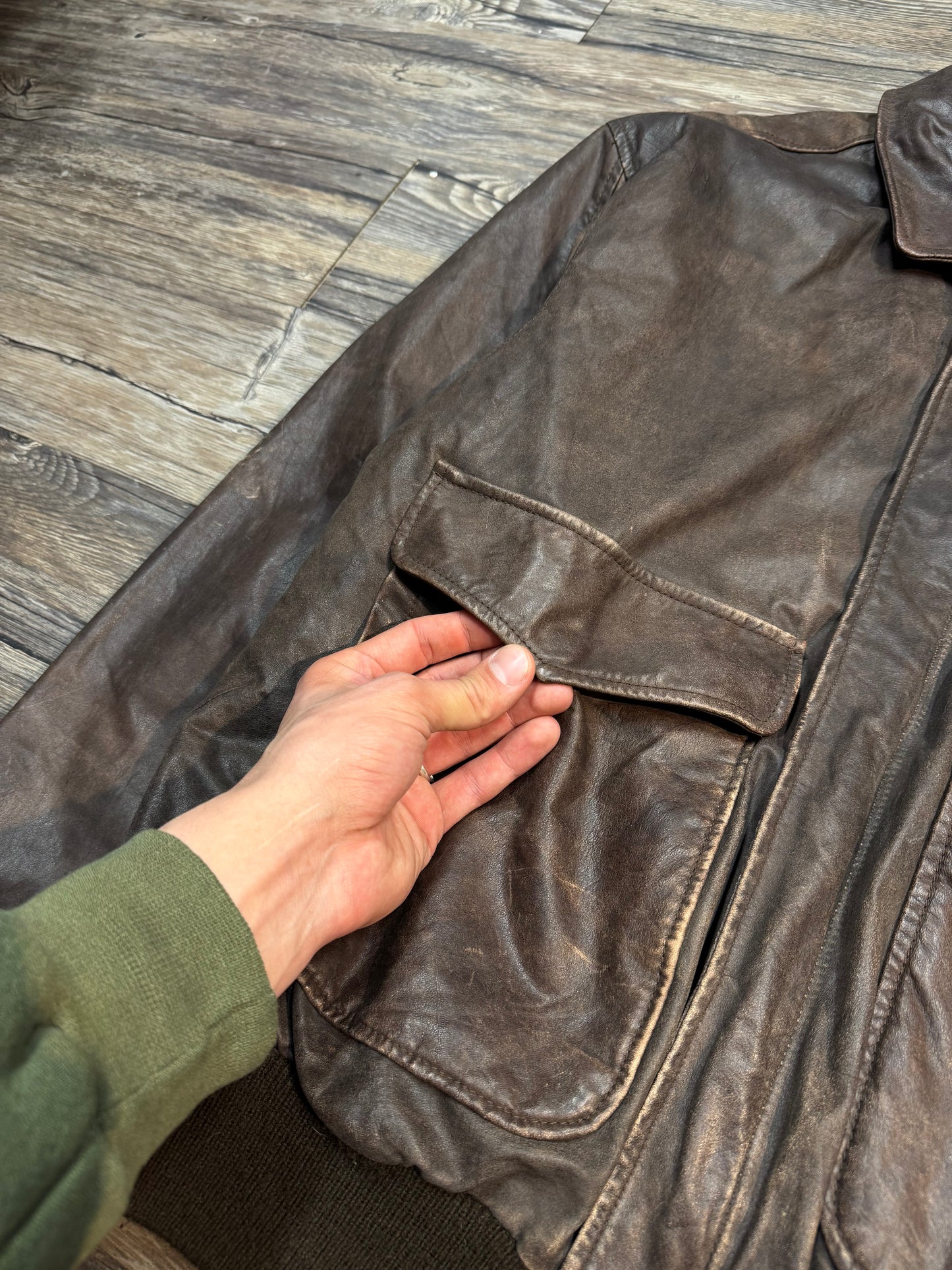 VINTAGE AEROPOSTALE LEATHER AVIATOR JACKET (XL)