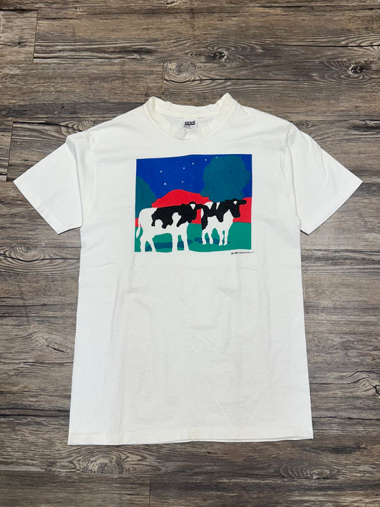 VINTAGE COW PAINTING GRAPHIC T-SHIRT (LARGE)