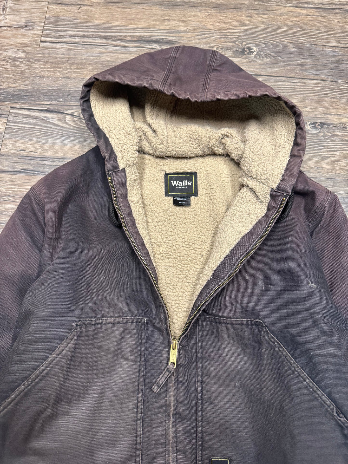 WALLS SUNFADED SHERPA LINED WHISKERING ZIP UP JACKET (L)