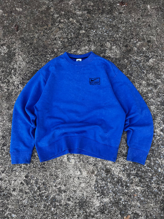 NIKE X STUSSY ACID WASH BLUE CREWNECK (S)