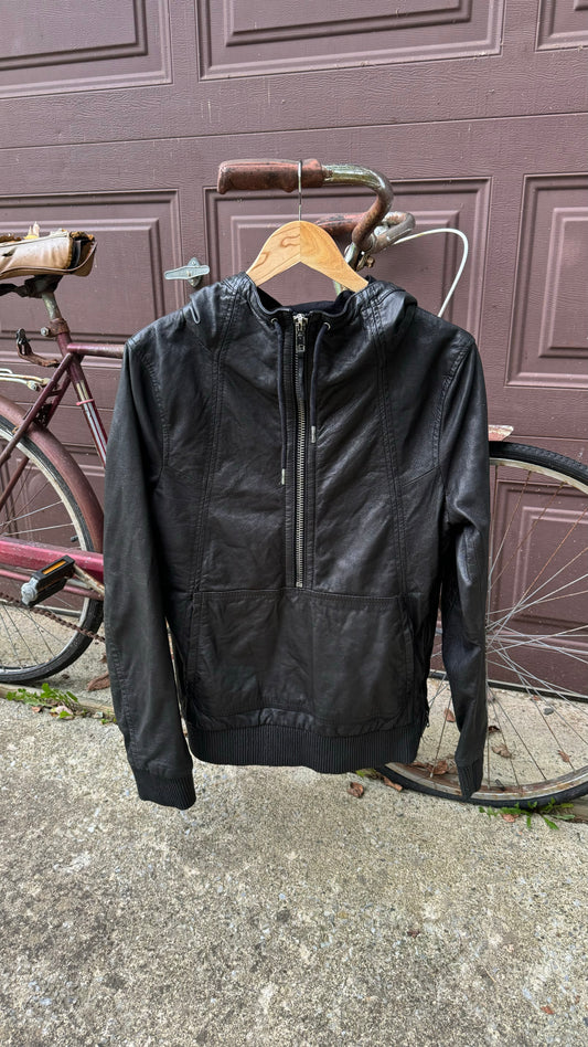 ALLSAINTS LEATHER HALF ZIP HOODIE (S)