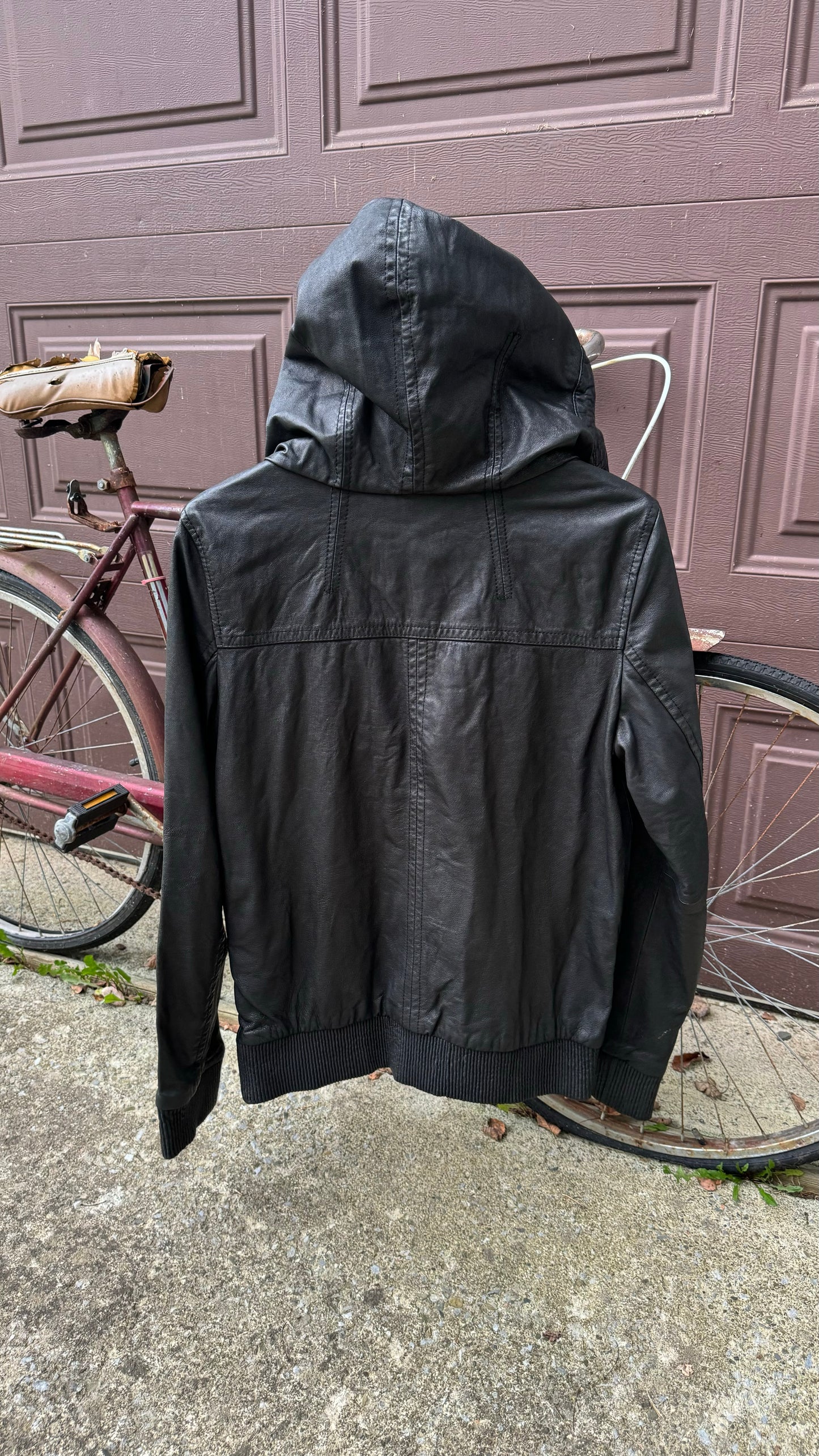 ALLSAINTS LEATHER HALF ZIP HOODIE (S)