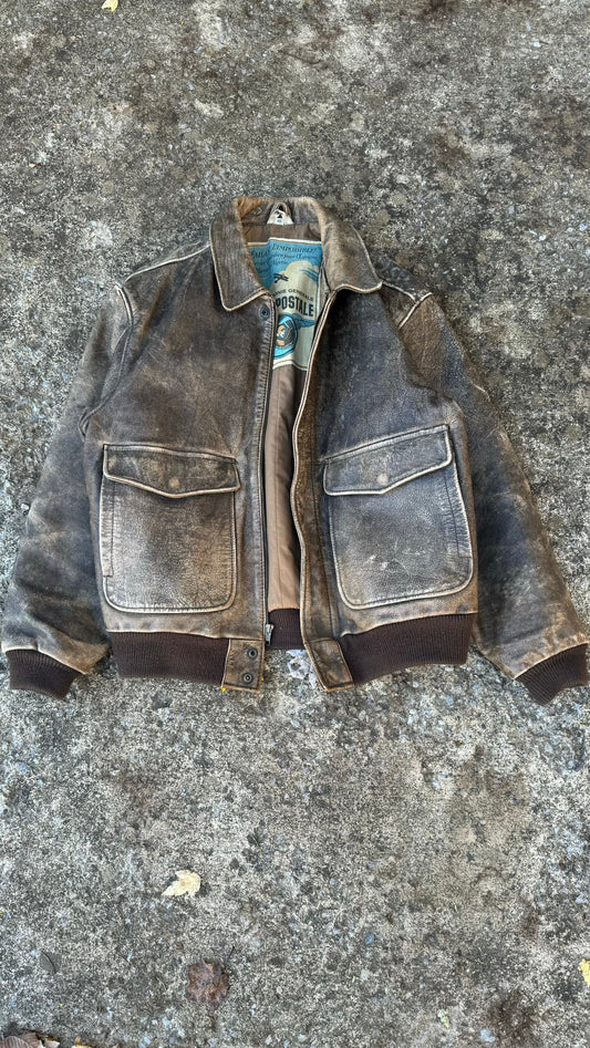VINTAGE AEROPOSTALE LEATHER FLIGHT JACKET (L)